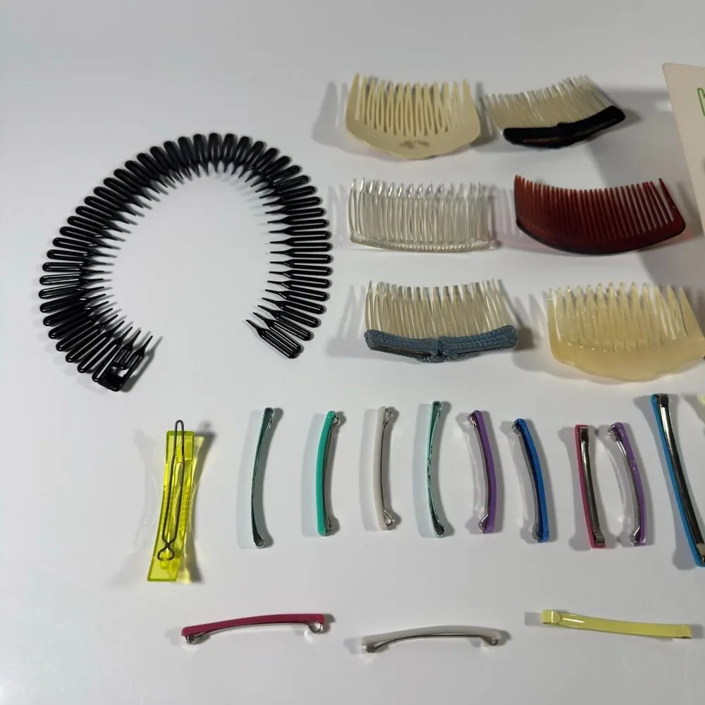 Vintage 80s 90s Hair Accessories LOT of 30 Flattron Barrettes Banana Clip Combs